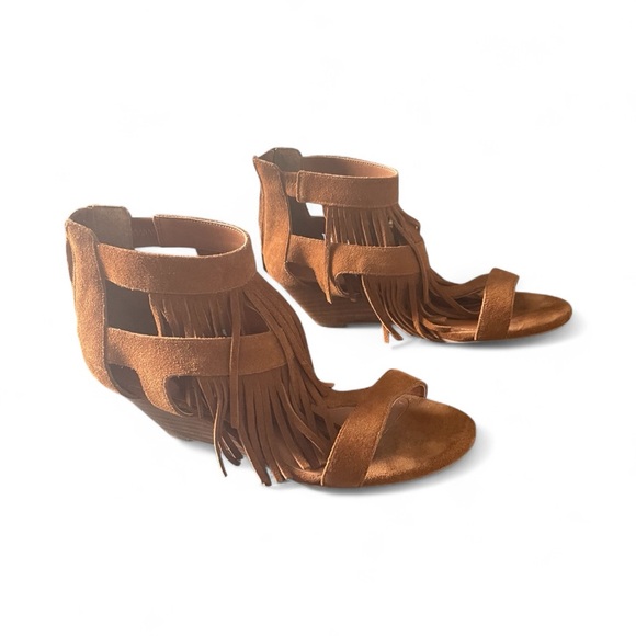 Steve Madden Brown Fringe Wedge Sandals - Picture 1 of 4